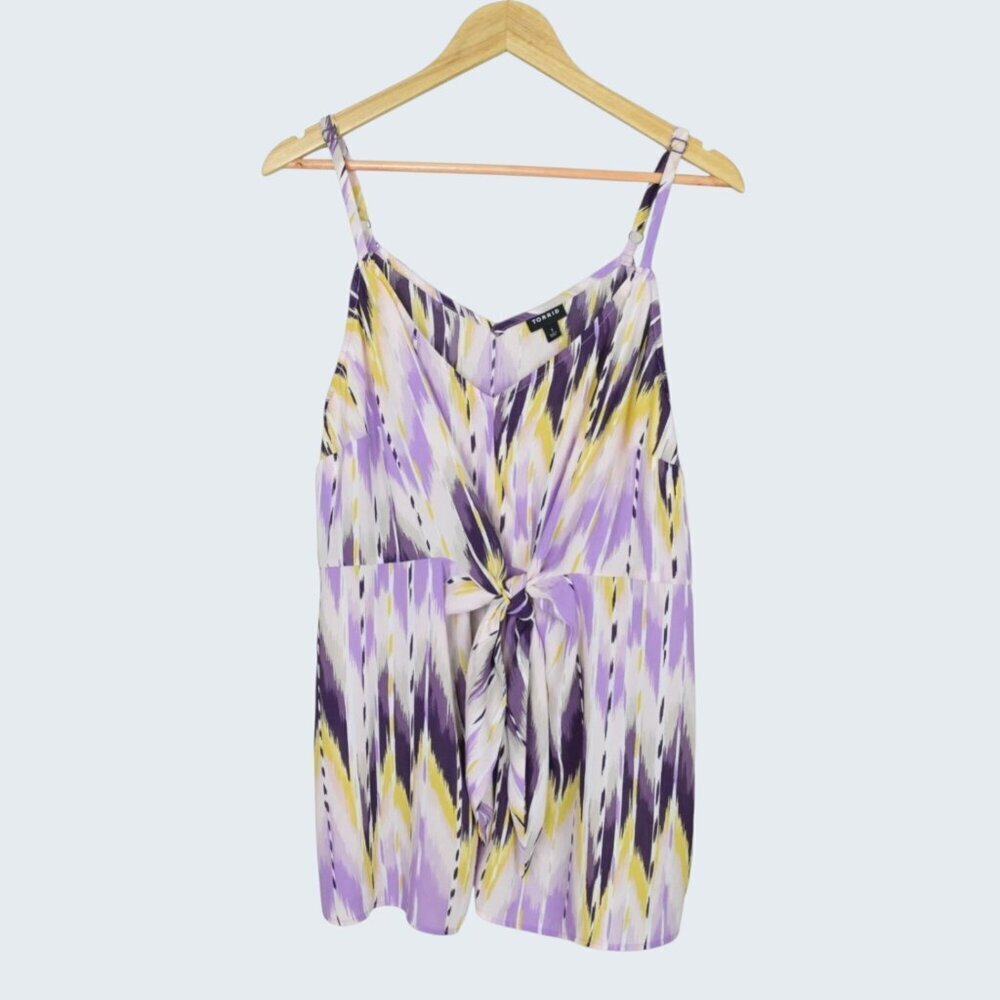 TORRID PURPLE AND YELLOW FRONT TIE DRESSY TANK TOP